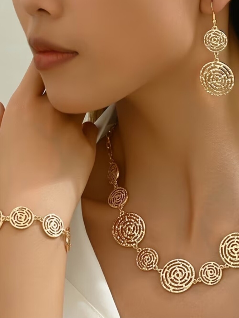 Gold Spiral Disc Statement Necklace - Elegant Women’s Jewelry